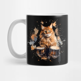 Maine Coon Cat Playing Drums Mug